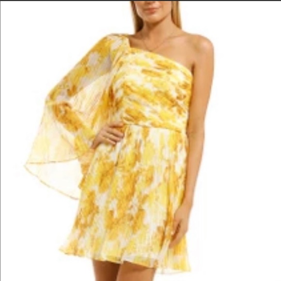 Anthropologie x La Maison Talulah Sunshine XL Yellow 1-Shoulder Floral Toga Mini - Picture 13 of 16